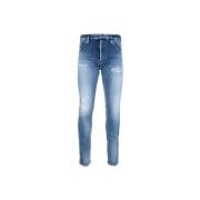 Menns Knapp Jeans med Lær Patch