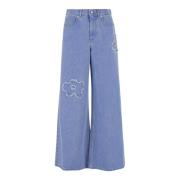 Blomster Applikasjoner Wide Leg Denim Jeans