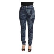 Elegant blomstret høy midje skinny jeans