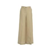 Stilig Beige Wide Leg Linbukse