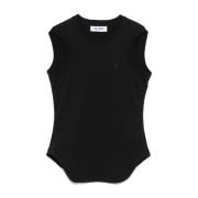 Svart Crew Neck Ermeløs Tank Top