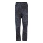 Sort Blomstertrykk Straight Leg Jeans