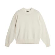 Hvit J.Lindeberg Eddy Cotton Wool Drew Neck Gensere