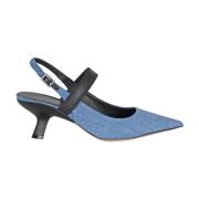 Denim Spiss Slingback med Elastisk Bånd