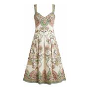 Hvit Blomster Paisley Midi Kjole