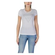 Hvit Rhinestone Logo V-Hals T-Skjorte