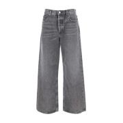 Grå Wide Leg Denim Jeans Kvinne