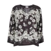 Blomster Silke V-Hals Bluse Brun