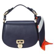 Navy Scarf-Trim Medium Tanner Crossbody Bag