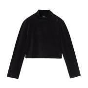 Svart Velour Mock Neck Topp