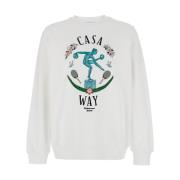 Hvit Crewneck Sweatshirt med Statue Broderi