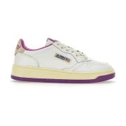 Hvite Skinn Sneakers med Beige Semsket Skinn