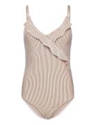 Striba Bly Frill Swimsuit Badedrakt Badetøy Beige Becksöndergaard