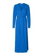 Slfludwika Ls Ankle Satin Dress B Maxikjole Festkjole Blue Selected Fe...