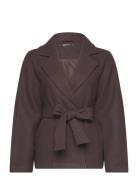 Belted Short Coat Ulljakke Jakke Brown Gina Tricot