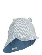 Gorm Reversible Seersucker Sun Hat With Ears Solhatt Blue Liewood