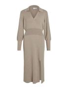 Vimarla L/S Collar Long Knit Dress/Su Knelang Kjole Beige Vila