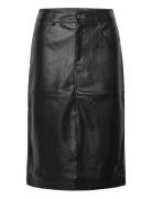 Nmkath Nw Front Slit Midi Skirt Pu Knelangt Skjørt Black NOISY MAY