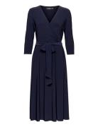 Surplice Jersey Dress Knelang Kjole Navy Lauren Ralph Lauren