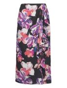 Floral Georgette Midi Skirt Knelangt Skjørt Black Lauren Ralph Lauren