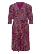 Paisley Surplice Jersey Dress Knelang Kjole Burgundy Lauren Women