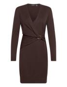 Cotton-Blend Surplice Knit Dress Dresses Knitted Dresses Brown Lauren ...