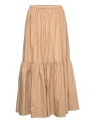 Cotton Poplin Maxi Flounce Skirt Langt Skjørt Beige Ganni