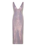 Sequin Low Cut Back Dress Knelang Kjole Pink ROTATE Birger Christensen