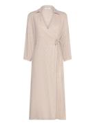 Mschjovene Ginia 3/4 Wrap Dress Knelang Kjole Beige MSCH Copenhagen