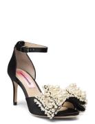 Marita Satin Pearl Sandal Med Hæl Black Custommade