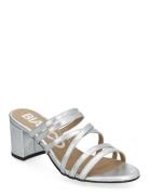 Biabelle High Heeled Mule Metallic Leather Sandal Med Hæl Silver Bianc...