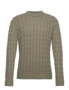 Onskicker Life Reg 3 Cable Crew Knit Tops Knitwear Round Necks Khaki G...