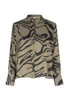 Zebra Blouse Tops Blouses Long-sleeved Green Second Female