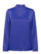 Satin Blouse Tops Blouses Long-sleeved Blue Tom Tailor