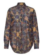 Rel Rope Print Cot Silk Shirt Tops Shirts Long-sleeved Navy GANT