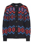 Chunky Graphic Wool Knit Tops Knitwear Cardigans Black Ganni