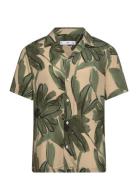 Flowing Tropical-Print Shirt Tops Shirts Short-sleeved Green Mango