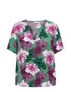 Carclea Life S/S V-Neck Top Aop Tops T-shirts & Tops Short-sleeved Gre...