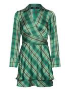 Check Bow Dress Kort Kjole Green Mango