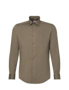 Cityhemden 1/1 Arm Tops Shirts Business Khaki Green Seidensticker