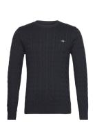 Cotton Cable C-Neck Tops Knitwear Round Necks Navy GANT