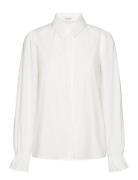 Shirt W/ Smock Detail Tops Shirts Long-sleeved White Rosemunde