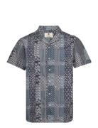 Akleo S/S Poplin Aop Tops Shirts Short-sleeved Blue Anerkjendt