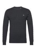 Cotton Cable C-Neck Tops Knitwear Round Necks Black GANT