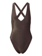 Swimsuit Ciara Lurex Badedrakt Badetøy Brown Lindex