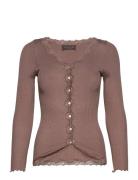 Rwbabette Ls V-Neck Regular Lace Ca Tops Knitwear Cardigans Brown Rose...