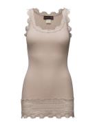 Silk Top W/ Lace Tops T-shirts & Tops Sleeveless Beige Rosemunde