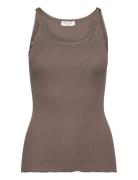 Rwbelle U-Neck Strap Elastic Top Tops T-shirts & Tops Sleeveless Brown...