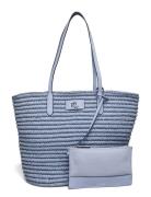 Leather-Trim Straw Large Brie Tote Bag Shopper Veske Blue Lauren Ralph...