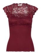 Silk Top W/ Lace Tops T-shirts & Tops Sleeveless Red Rosemunde